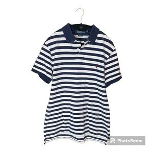 Polo by Ralph Lauren‎ Vintage Blue and White Striped Polo 90’s Y2K Size Large